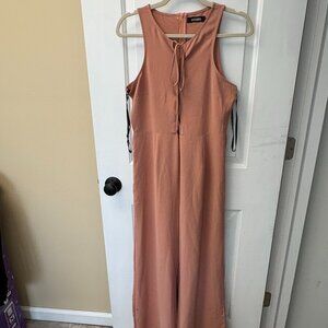 Salmon tie front wide leg jumpsuit